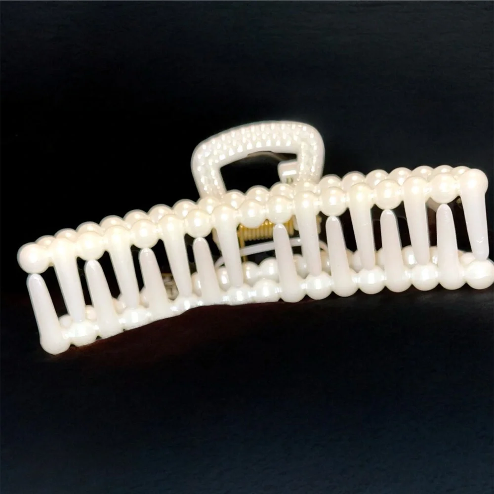 Marin  + Main New Pearl Beaded Banana Claw Hair Clip – Cream / Ivory